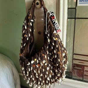 FAR NINE shelled n beaded purse in coffee toned slinky bag